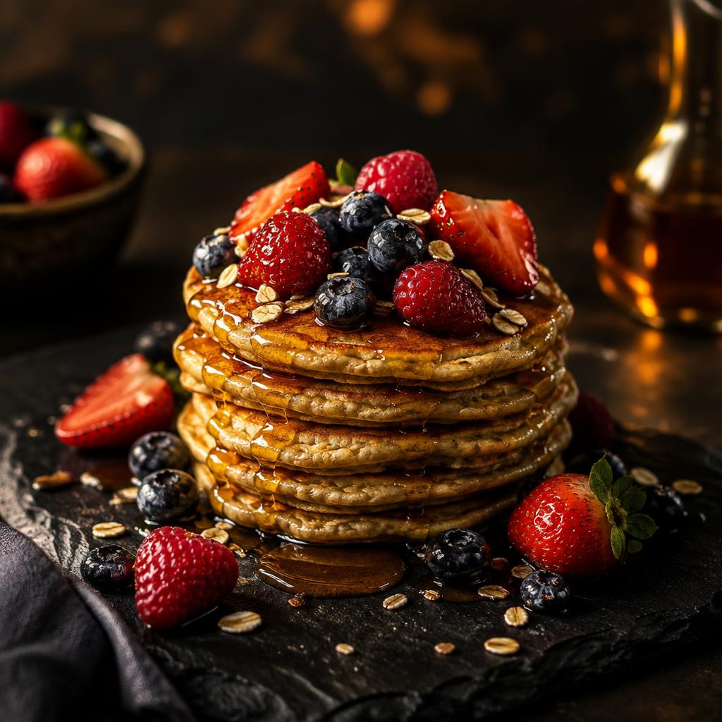 Hot cakes de vainilla y avena con frutos rojos